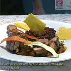 Coscia d'oca in confit con tortino di riso selvagg