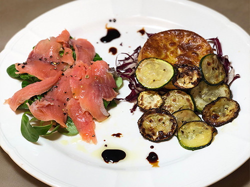 Sformato di zucchine e trota affumicata della Vall